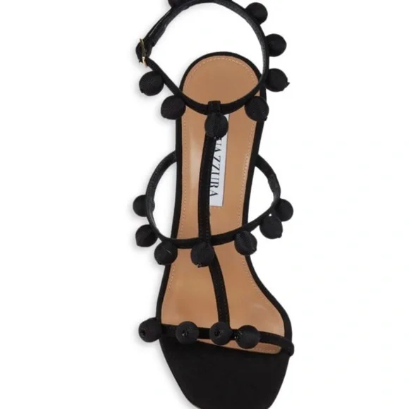 Aquazzura Black Pom Pom Sandals - Picture 6 of 11